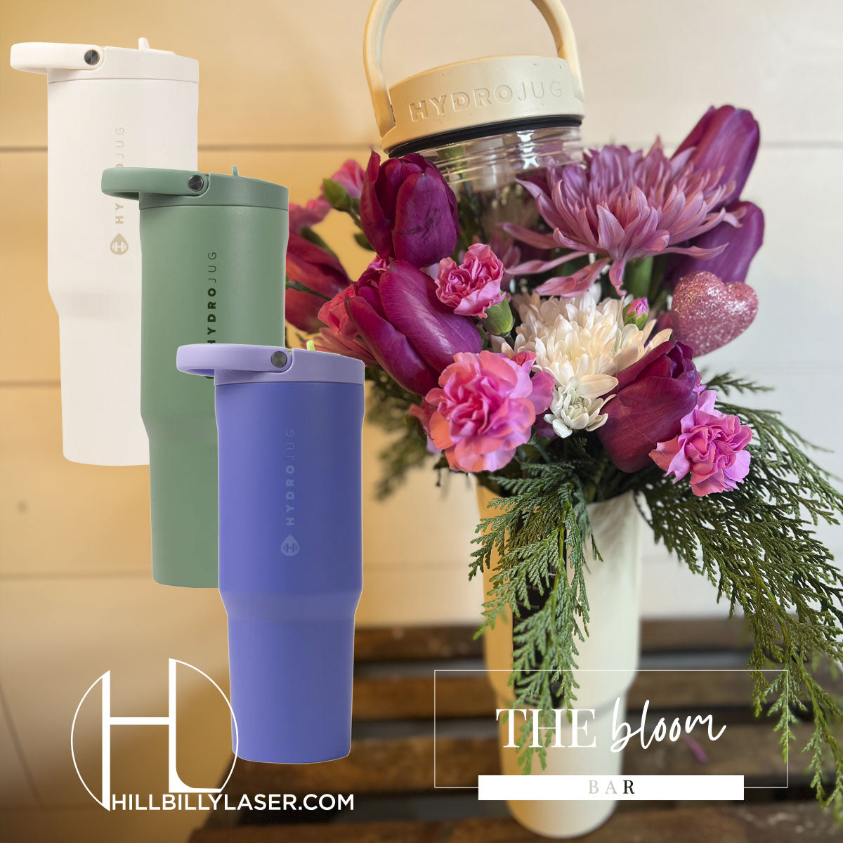 Custom Tumbler + Floral Arrangement - 32oz HydroJug Sport