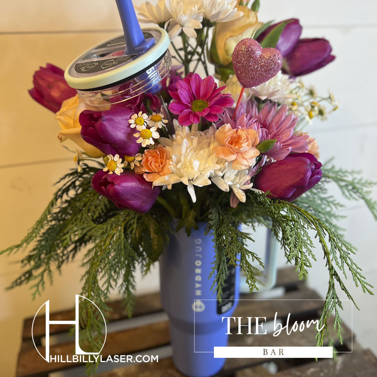 Custom Tumbler + Floral Arrangement - 32oz HydroJug Traveler