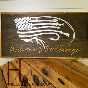 Hunting/Fishing Flag - Framed - Hillbilly Laser